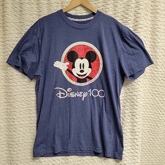 Disney Other - Disney Mickey Mouse T-Shirt Blue Size Large 100 Years of Wonder Holograph Design
